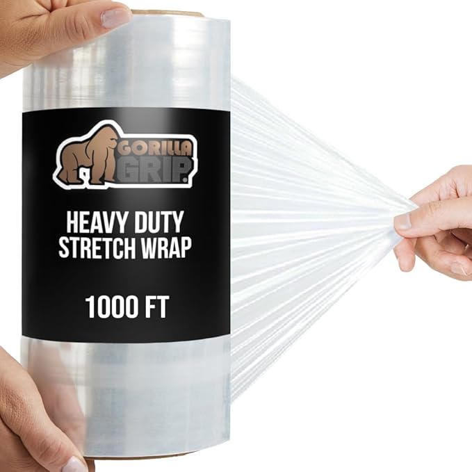GORILLA GRIP 500% Stretch Film Heavy Duty Plastic, 1000ft Shrink Wrap Roll 10" by GorillaGrip