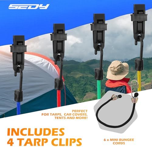60-Piece Bungee Cords Assorted Sizes - 10" 18" 24" 32" 40" Bungee Cords with Hooks, Heavy Duty Outdoor, Large Medium Small Mini Elastic Canopy Tarp Bungee Ball Ties Tarp Clips Organizer - Image 7
