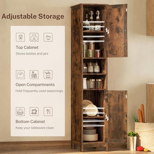TEENFON 67" Tall Bathroom Cabinet with 2 Adjustable Shelves and 2 Doors, Narrow Bathroom Storage Cabinet for Small Space, Living Room, Entryway, Kitchen, Rustic Brown - Image 5