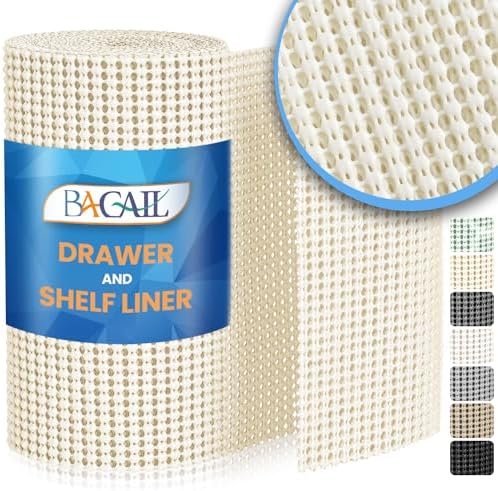 BAGAIL Non-Adhesive Shelf Liner, Thick Strong Grip Drawer Liners for Kitchen Cabinets, Heavy-Duty Easy Cut Cabinet Liners for Shelves, Pantry, Bathroom Cupboards - 24" x 30FT, Cream by BAGAILBASICS