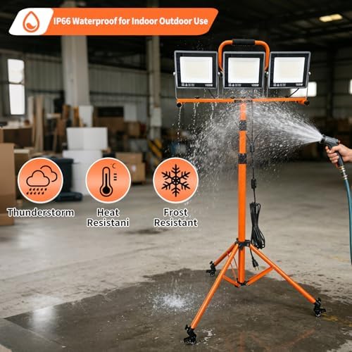 30000LM LED Work Light with Stand and Wheels 3-Head Dimmable for Garage Workshop IP66 - Image 7