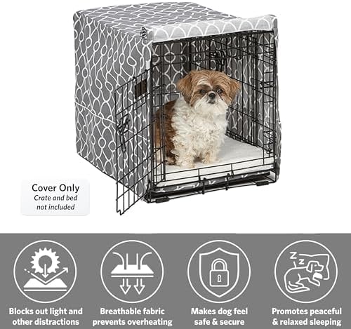 MidWest Homes for Pets Small Dog Crate Cover Featuring Teflon Fabric Protector, Poly-Cotton Privacy Kennel Cover Fits Most 24-inch Crates, Gray Designer Print, Washable, Reduces Barking - Image 3