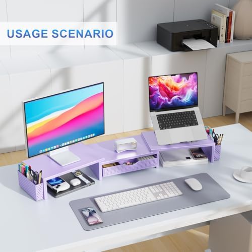 gianotter Dual Monitor Stand Riser With Drawer and 2 Pen Holders - Image 5