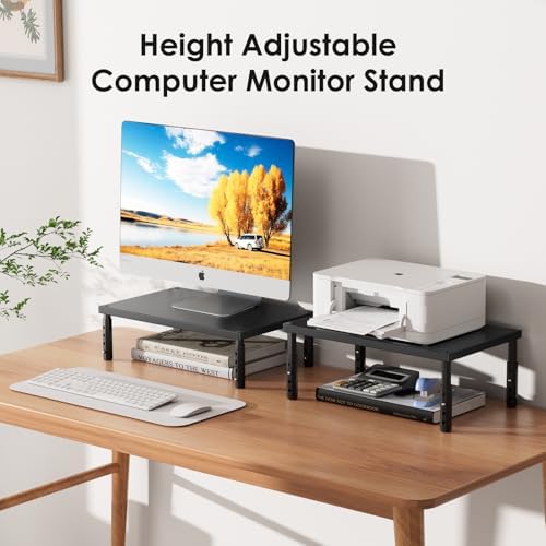 ECOLOVI Adjustable Wood Computer Monitor Stand Riser, Office Desk Organizer and Accessories for Monitor, Laptop, PC, Printer, Office Desk Accessories Workspace Organizer for Home Office Supplies, Black - Image 4