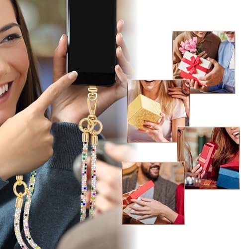 Crystal Phone Strap Crossbody and Wrist Lanyard, Anti Theft Layered & Wrist Strap Cell Phone Neck for Women - Image 5