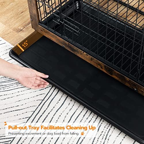Dog Crate Furniture, 25.5" Small Dog Kennel Indoor, Wooden Cage with Pull-Out Tray, Double Doors Pet House Side End Table for Small/Medium Dogs, Rustic Brown BF642GW03G1 - Image 6