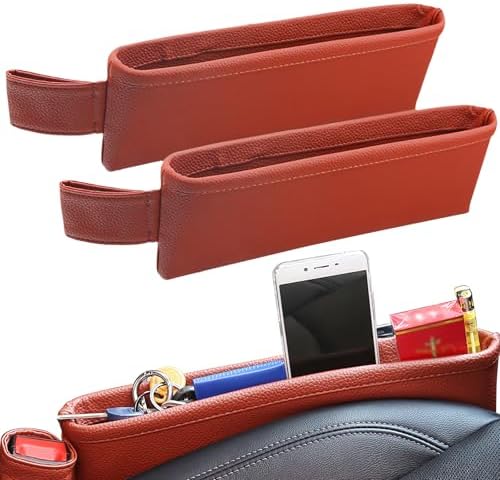 2 Pack Update Car Seat Gap Filler Organizer Leather Console Storage Box Front Side Pocket Seats Organizers Filler Interior Car Accessories for Phone Wallet Coin Key Sunglasses (Brown) by BubabyZZ