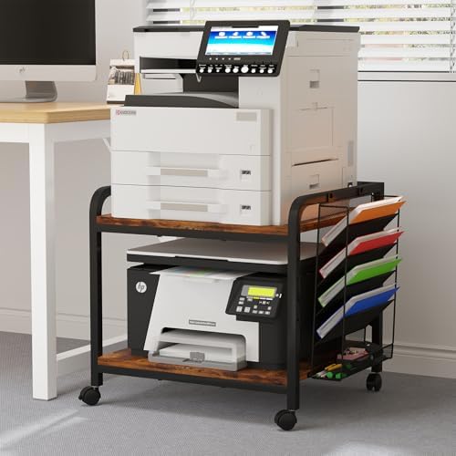 EasyCom 24"x20" Printer Stand with Storage, File Holder & Wheels, Brown by EasyCom