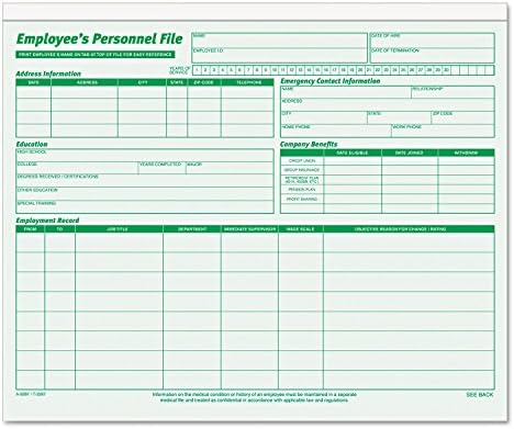 TOPS 3287 Employee Record File Folders, Straight Cut, Letter, 2-Sided, Green Ink (Pack of 20) by TOPSProducts