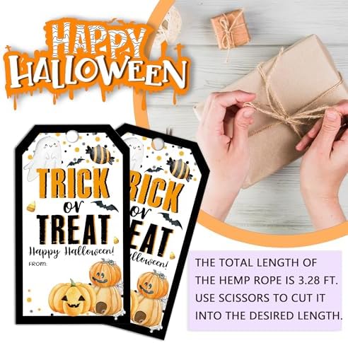 Halloween Paper Gift Tags with String-50Pcs,Trick Or Treat for You Happy Halloween Tags for Goodie Bags, 2 x 3.5 Inch Writable Waterproof Hanging Labels for Decor Party Supplies, Gift Wrapping-B05 - Image 3