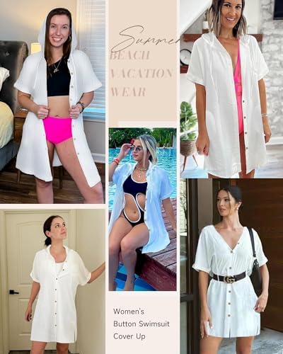 Bsubseach Womens Swimsuit Cover Up Shirt Hooded Beach Dress with Pockets - Image 5