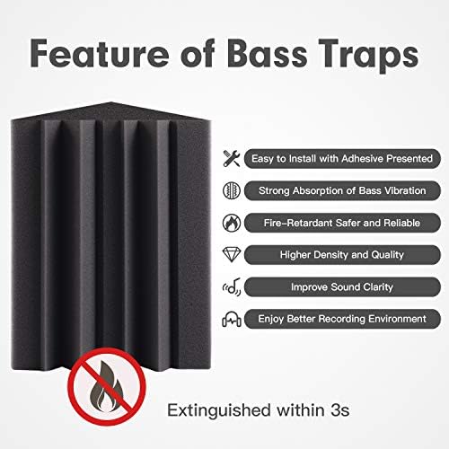 8 Pack - Bass Traps Acoustic Foam Corner, 8''x8''x12'' Black Bass Traps Corner Studio Foam, High Density and Fire-Proof Acoustic Panels Recording Studio Acoustical Treatments - Image 3