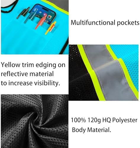 Safety Vest Customize Logo with 5 Pockets & Zipper Reflective High Visibility Vest Class 2 Outdoor Workwear - Image 2