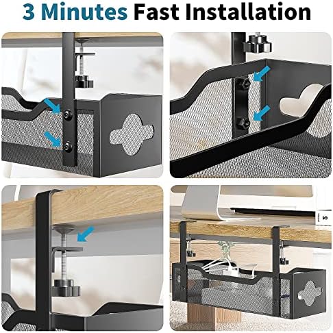Under Desk Cable Management Tray 3 Pack, Cable Management Under Desk No Drill, Cable Organizer with Clamp for Wire Management, Cord Organizer for Office, Home - No Damage to Table (Black) - Image 7