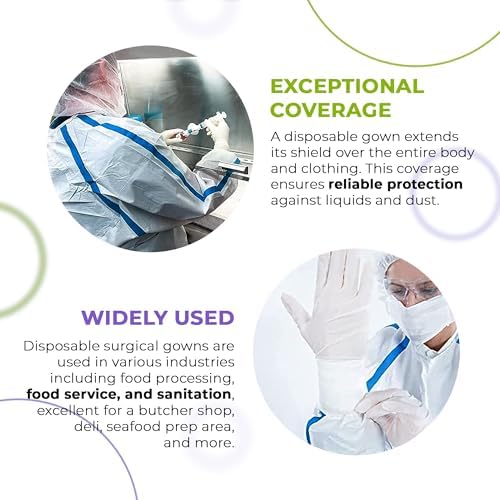 AMZ Medical Supply White Disposable Isolation Gown, Medium. 5 Pack 35 GSM SMS PPE Gowns. Personal Protective Equipment Gown. Medical Isolation Gowns with Sleeves, Neck & Waist Ties, Elastic Wrists - Image 4