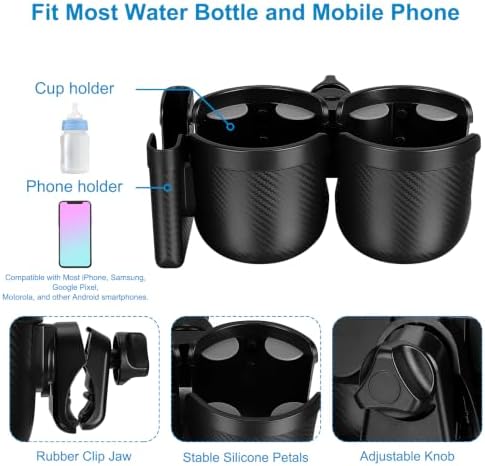 Accmor Stroller Cup Holder with Phone Holder, Bike Cup Holder, Walker Scooter Wheelchair Cup Holder Attachment, Universal Cup Holder for Uppababy Graco Strollers - Image 5