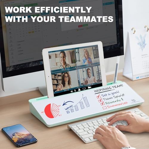 TSJ OFFICE Desktop Whiteboard Dry-Erase-Board - Computer Keyboard Stand White Board Surface Pad with Drawer, Desk Organizers with Accessories for Office, Home, School Supplies - Green - Image 2