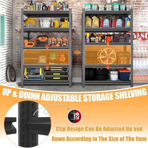 2set Storage Shelves Heavy Duty 5Tier Adjustable Metal Garage Shelving Unit Rack Metal Storage Shelf Heavy Duty Shelf for Heavy Tools and Equipment, Ideal for Garage, Basement, Black - Image 4