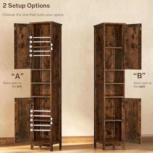TEENFON 67" Tall Bathroom Cabinet with 2 Adjustable Shelves and 2 Doors, Narrow Bathroom Storage Cabinet for Small Space, Living Room, Entryway, Kitchen, Rustic Brown - Image 6