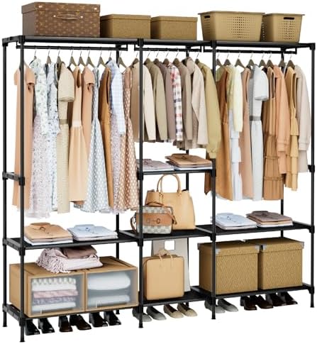 CASAMAYA Clothes Rack, Portable Closet, 71.7 Inch Large Capacity Wardrobe Closet, Clothes Storage Organizer with Shelves and 3 Hanging Rods, Easy to Assembly, Black PCT035B01 by Unknown