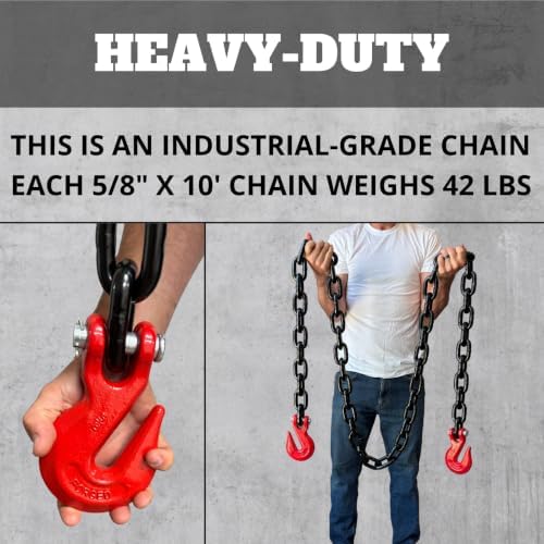 5/8" X 10' Grade 80 Transport Binder Chain - 18,100 LBS WLL - Clevis Grab Hook, Tie-Down, Towing - Image 3