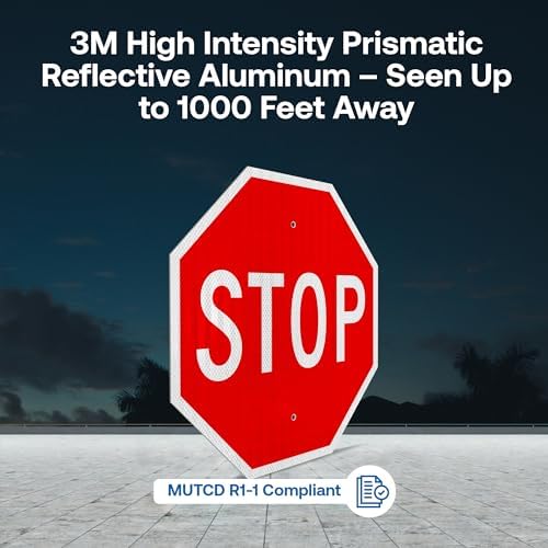 Brimar MUTCD R1-1 Stop Sign, Traffic Control, 24" Octagon, Reflective Aluminum, Road Safety Marker for Parking Lots, Private Roads, Intersections, High Visibility Durable Outdoor Metal - Image 7