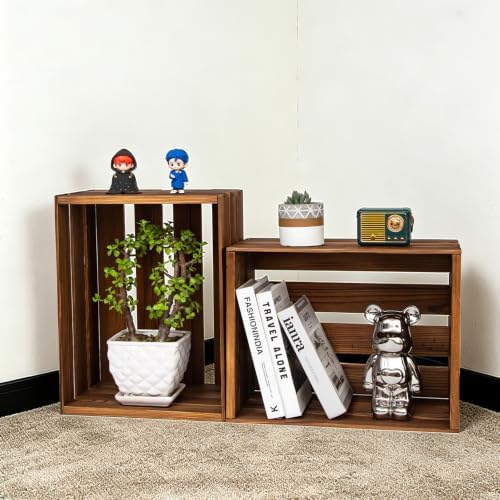 Rustic Wooden Crates with Handles, Dark Brown Wood Storage Crates - Image 6