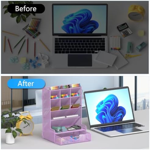 BOHDK Pen Organizer for Desk, Multi-Functional Desk Organizer, Wall Mount Pen Holder with Drawer for School, Office, Home, Art Supplies, Purple - Image 6