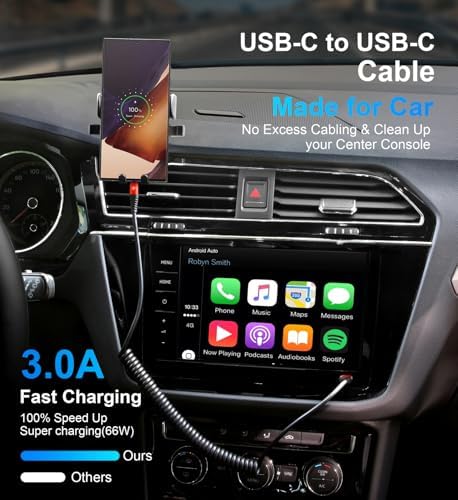 USB C to USB C Cable 6ft, 2Pack Coiled USBC Charger Cable for CarPlay - Image 3
