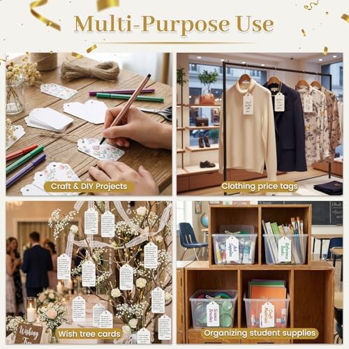 SallyFashion Large White Gift Tags with String, 100 Pack 2 X 4 inch - Image 2