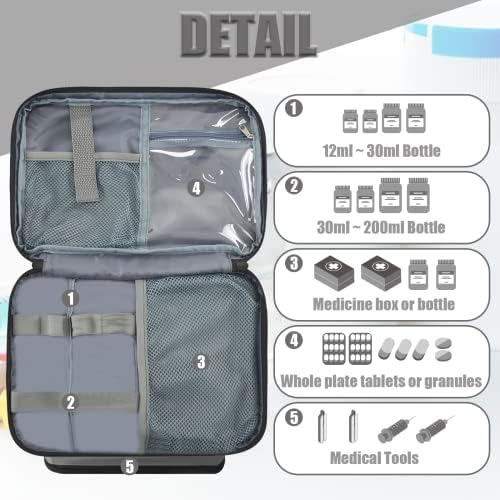 GDNasist Medicine Storage Bag, Medical Bag Pill Bottle Organizer Empty - Image 3