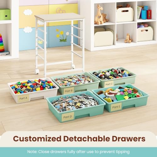 Giantex 5 Drawers Rolling Cart with Wheels, Wood Top, Sturdy Frame - Image 6