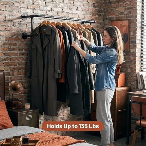 Industrial Pipe Clothing Rack, Hanging Clothes Rod, Wall Garment Rack - Image 2