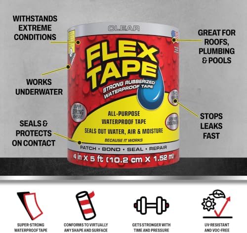 Flex Tape Strong Rubberized Waterproof Tape, Clear, 4 in x 5 ft, 1-Pack - Image 2