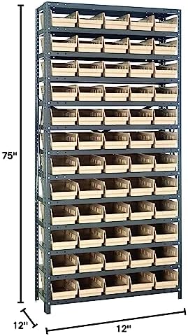 Quantum Storage Systems 1275-102IV Steel Shelving Unit with 4" Shelf Bins, 12" D x 36" W x 75" H, Ivory - Image 2