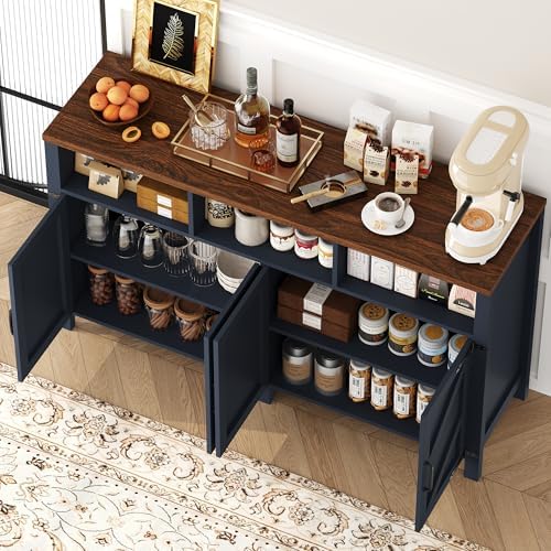 knoworld Buffet Sideboard with Storage Farmhouse, Large Kitchen Storage Cabinet Wood Coffee Bar Cabine Buffet for Kitchen, Living Room, 55in, Blue - Image 4