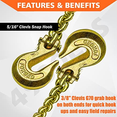 YATOINTO G80 Transport Binder Chain 5/16 Inch x 10 Foot Safety/Binder Chain with Clevis Grab Hooks 4,900 lbs Safe Working Load Logging Chain for Transporting Towing Tie Down Binding Equipment - Image 3