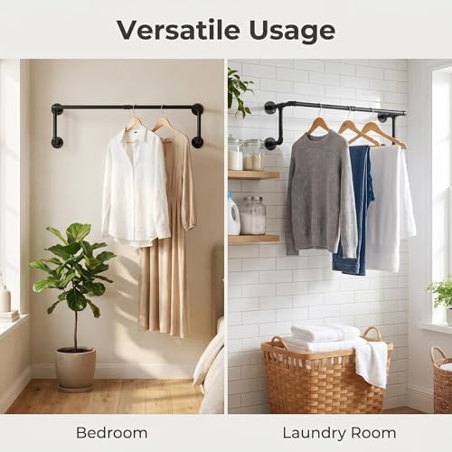 Industrial Pipe Clothing Rack, Hanging Clothes Rod, Wall Garment Rack - Image 6
