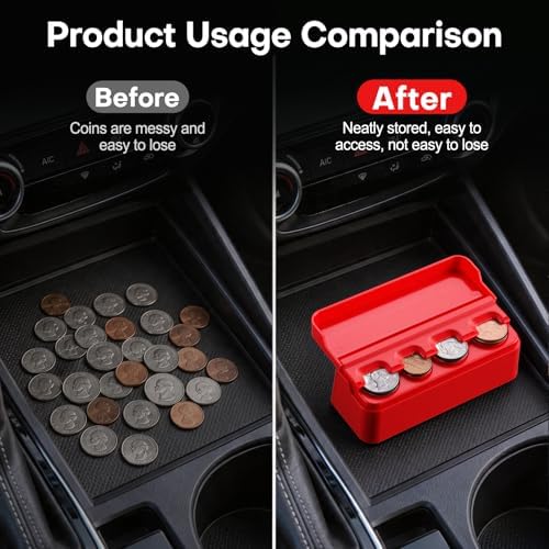 SINGARO Coin Holder for Car, Coin Change Organizer Compatible with Coins of Different Sizes, Dash-Mounted Holder Suitable for Most Cars, Trucks(2PCS Red) - Image 5
