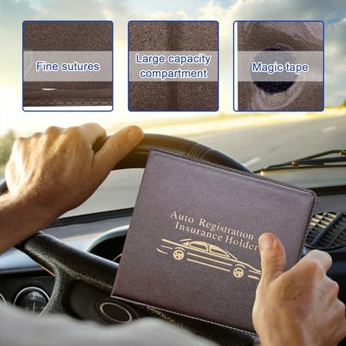 Ziciner Car Registration Insurance Holder, 2Pack Essential Auto Card Document Glove Box Organizer with Touch Fastener, Vehicle Interior Accessories Perfect for Most Car, Truck, SUV (Brown/Gold Words) - Image 3