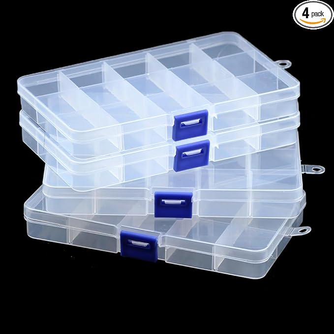 4 Pcs 15 Grids Clear Organizer Box Plastic Storage Container by Mantain
