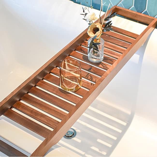 Walnut Bath Caddy Tray with Tablet Holder and Book Stand Luxury Bathroom Accessory Rack for a Relaxing Bath Experience (70 * 22cm) - Image 3