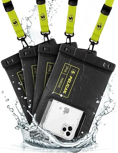 Pelican 4 Pack Marine Waterproof Phone Pouch (XL) - Black/Hi-Vis Yellow by Pelican