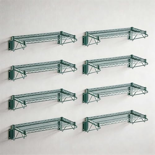 8 Pack 12" x 48" Green Epoxy NSF Wire Wall Shelf, Heavy Duty Wall Mounted Storage Rack, Industrial Metal Shelving for Garage, Warehouse by Zedfire