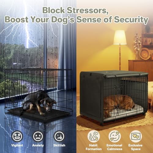 Seiyierr 48 Inche Dog Crate Cover, Double Door Dog Kennel Cover for Large Wire Dog Crate, Lightweight 600D Polyester Windproof Pet Crate Covers, Cover Only, Black - Image 4