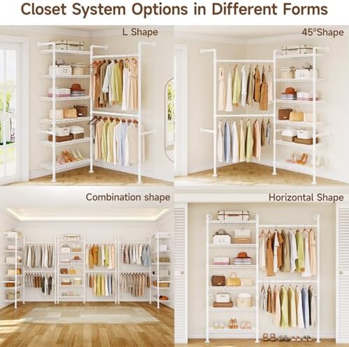 ONBRILL H2 Wall Mounted Clothing Rack, Expandable Industrial Pipe Clothes Rack Garment Racks for Hanging Clothes, Heavy Duty Closet Organizers and Storage in Closet System, White - Image 6