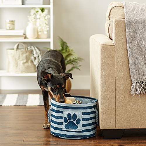 Bone Dry Pet Storage Collection Striped Paw Patch Bin, Dark Navy, Small Round - Image 5