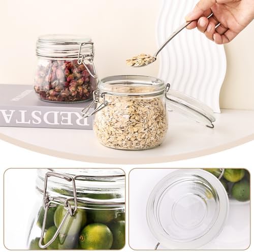 Liuruiyu 16oz - 6 Pack Round Glass Jars with Airtight Lid, Wide Mouth Mason Jars with Clamp Lids, Air Tight Glass Canisters, Food Storage Containers for Cereal, Pasta, Beans, Sugar, Coffee, Spice - Image 5