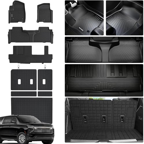 Floor Mats & Cargo Mat Mat & Backrest Mat for 2021-2026 Chevy Chevrolet Suburban 8 Seats Accessories-2 Row Bench Seat/GMC Yukon XL/Cadillac Escalade esv (Non Short) Car Floor Liners by WAYIDSS