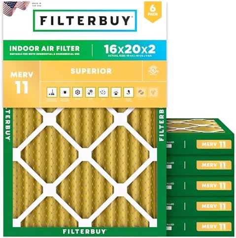 Filterbuy 16x20x2 Air Filter MERV 11 Pet & Allergy Defense (6-Pack) by Filterbuy